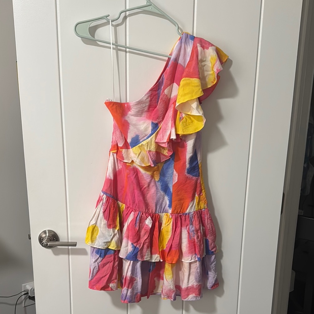 Colorful One-Shoulder Ruffle Dress - Picture 2 of 3